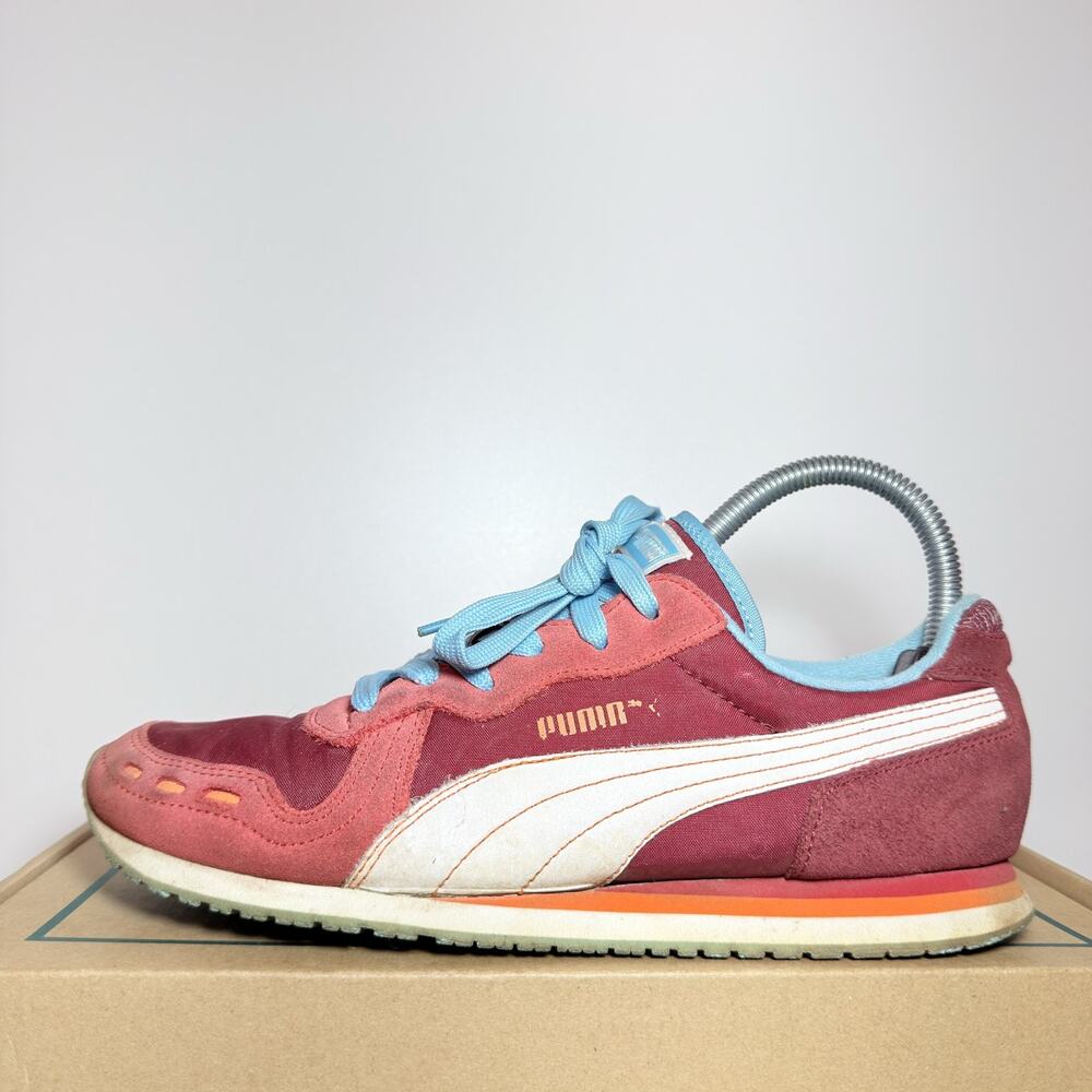 Puma Womens Vintage Running Shoes Red Pink Suede Retro Jogger Sneakers Size 7.5
